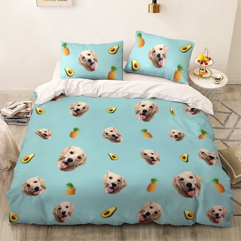 Personalized Pet Face Photo Bedding Set Custom Bedding Duvet Cover Bedding Sheet Gifts-Blongser