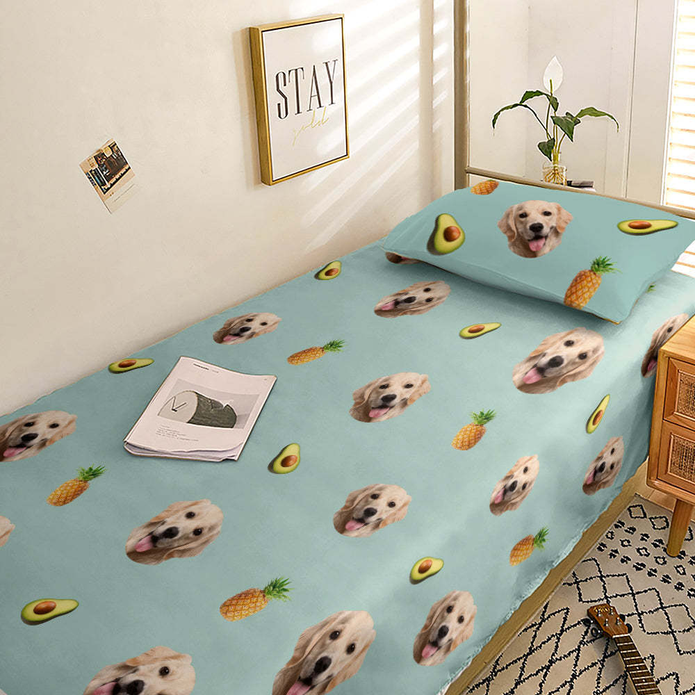 Personalized Pet Face Photo Bedding Set Custom Bedding Duvet Cover Bedding Sheet Gifts-Blongser