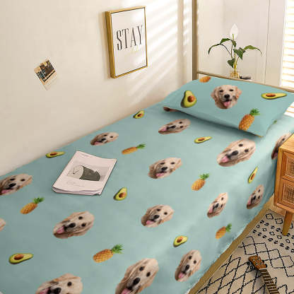Personalized Pet Face Photo Bedding Set Custom Bedding Duvet Cover Bedding Sheet Gifts-Blongser