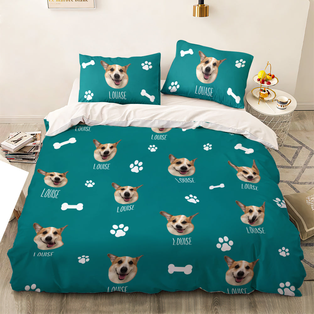 Personalized Pet Face Photo Bedding Set Custom Bedding Duvet Cover Bedding Sheet Gifts-Blongser