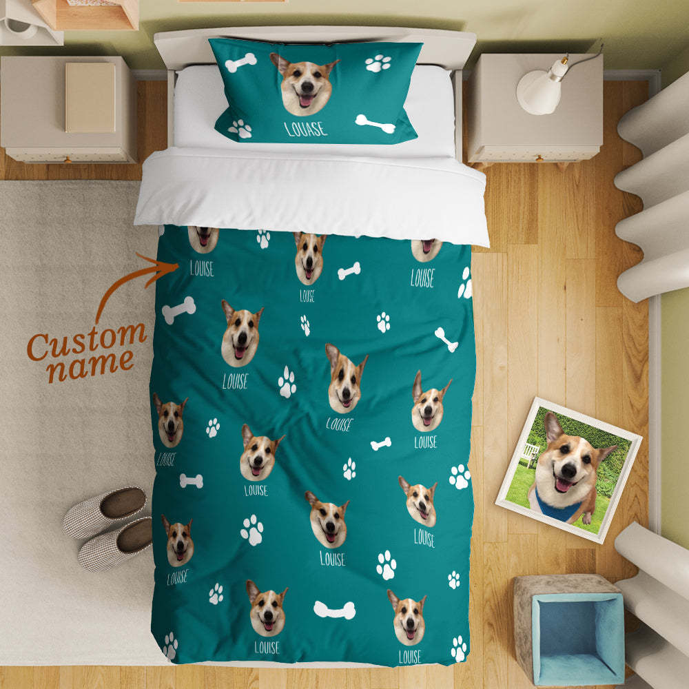 Personalized Pet Face Photo Bedding Set Custom Bedding Duvet Cover Bedding Sheet Gifts-Blongser
