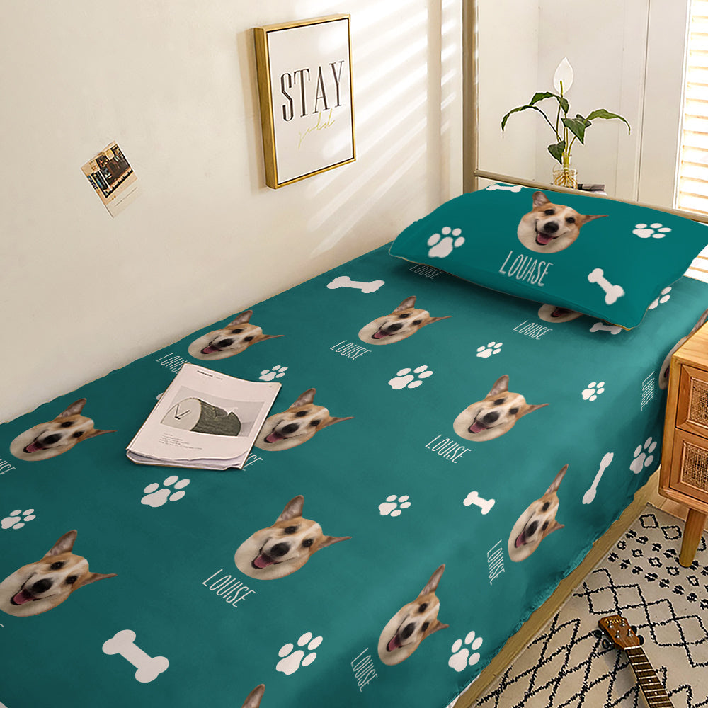 Personalized Pet Face Photo Bedding Set Custom Bedding Duvet Cover Bedding Sheet Gifts-Blongser