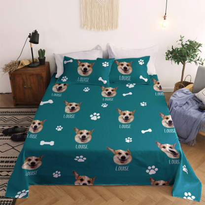 Personalized Pet Face Photo Bedding Set Custom Bedding Duvet Cover Bedding Sheet Gifts-Blongser