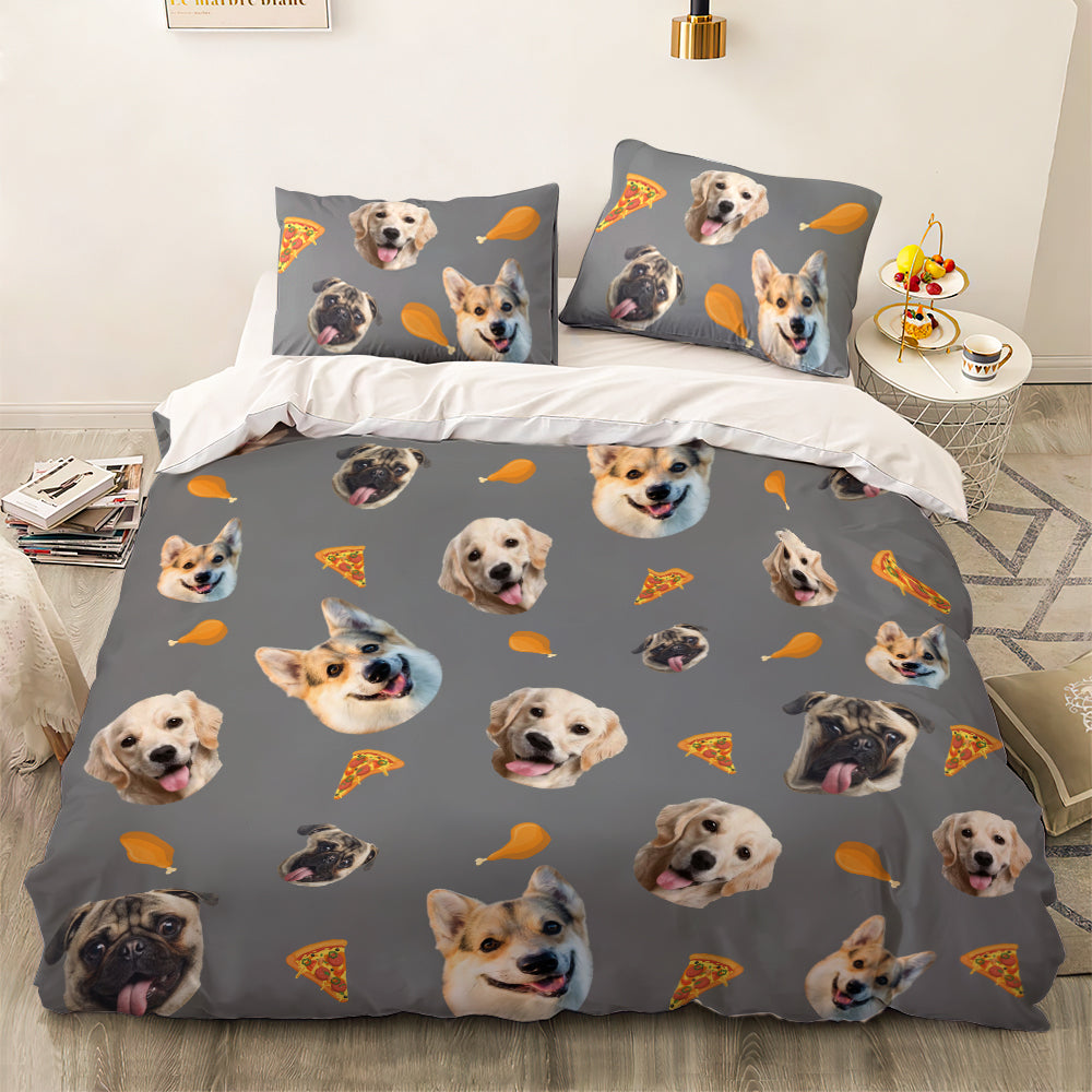 Personalized Pet Face Photo Bedding Set Custom Bedding Duvet Cover Bedding Sheet Gifts-Blongser