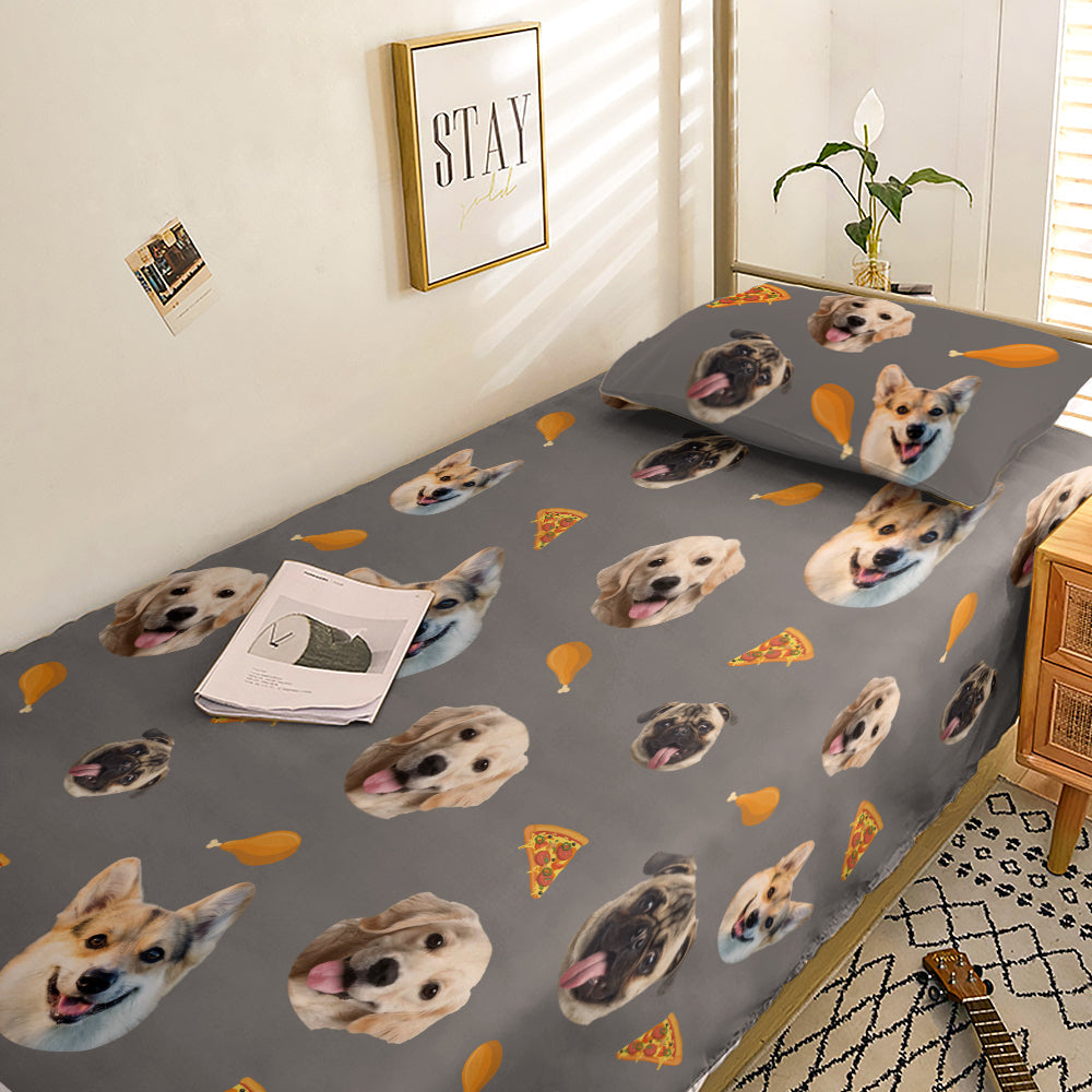 Personalized Pet Face Photo Bedding Set Custom Bedding Duvet Cover Bedding Sheet Gifts-Blongser
