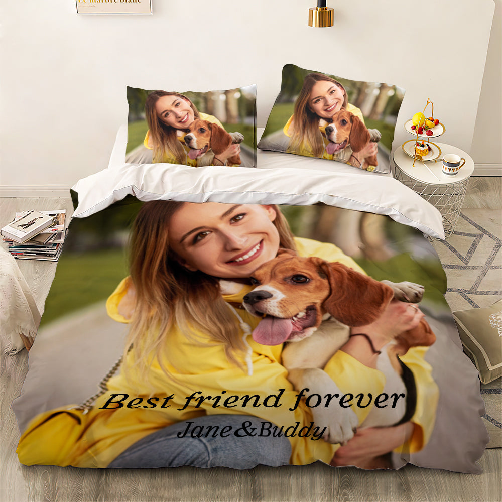 Personalized Pet Face Photo Bedding Set Custom Bedding Duvet Cover Bedding Sheet Gifts-Blongser