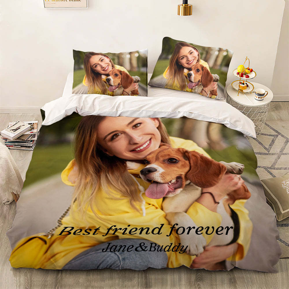Personalized Pet Face Photo Bedding Set Custom Bedding Duvet Cover Bedding Sheet Gifts-Blongser