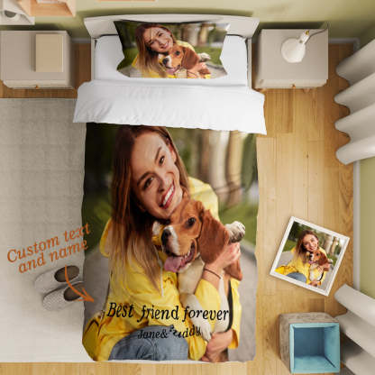 Personalized Pet Face Photo Bedding Set Custom Bedding Duvet Cover Bedding Sheet Gifts-Blongser