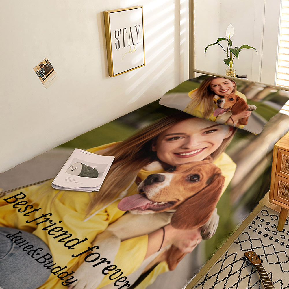 Personalized Pet Face Photo Bedding Set Custom Bedding Duvet Cover Bedding Sheet Gifts-Blongser