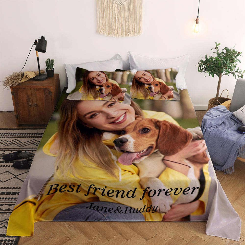 Personalized Pet Face Photo Bedding Set Custom Bedding Duvet Cover Bedding Sheet Gifts-Blongser