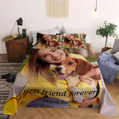 Personalized Pet Face Photo Bedding Set Custom Bedding Duvet Cover Bedding Sheet Gifts-Blongser