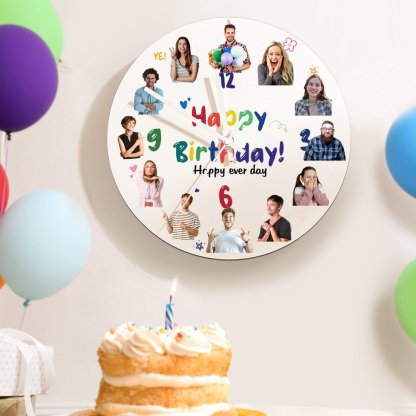 Personalized Happy Birthday Round PVC Wall Clock with Custom Photo Engraving-Blongser