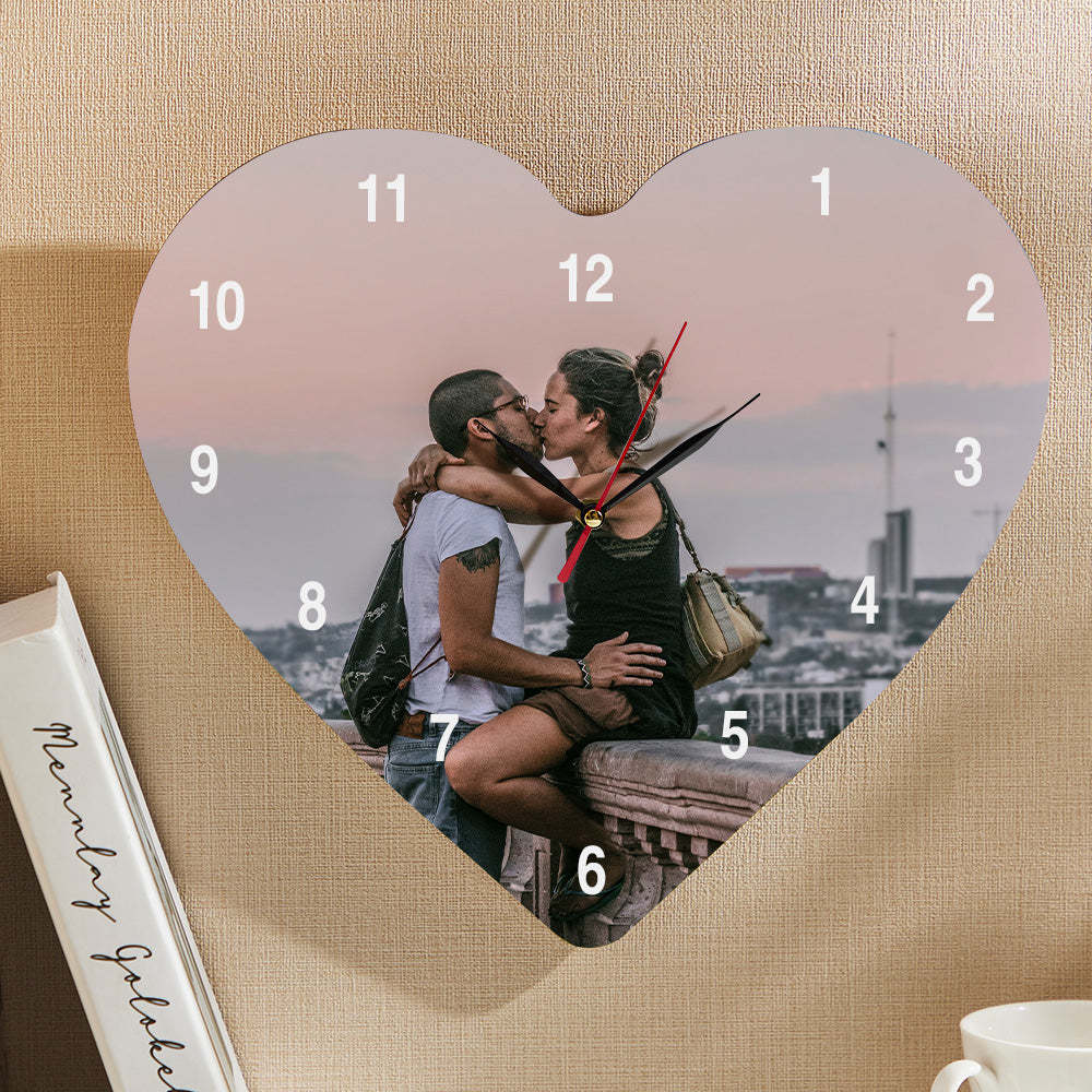 Custom Photo Clock Heart-shaped Romantic Household Gifts-Blongser