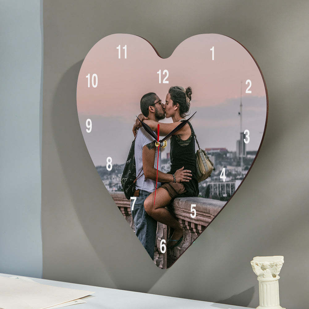 Custom Photo Clock Heart-shaped Romantic Household Gifts-Blongser