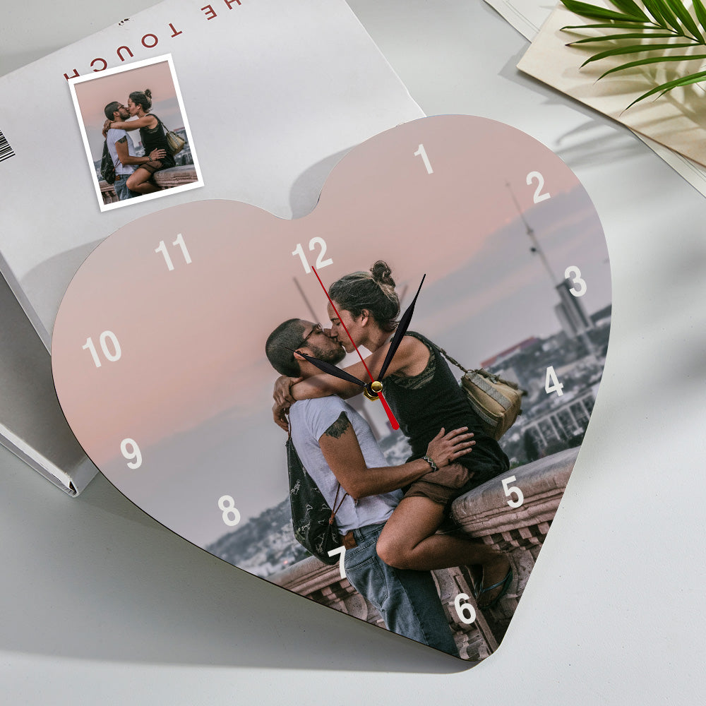 Custom Photo Clock Heart-shaped Romantic Household Gifts-Blongser