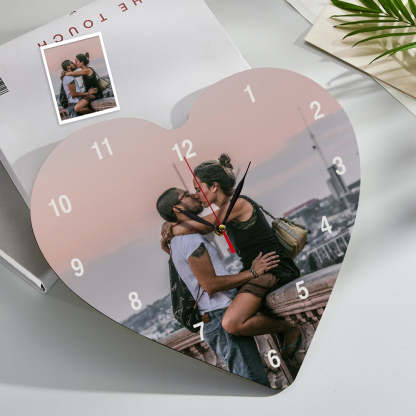 Custom Photo Clock Heart-shaped Romantic Household Gifts-Blongser