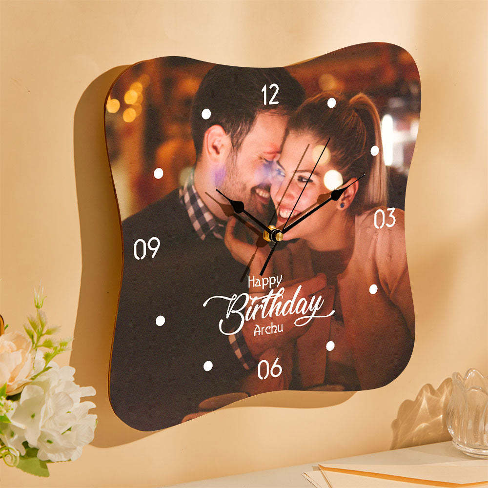 Custom Photo Clock With Name Personalized Wood Wall Clock Birthday Gifts-Blongser