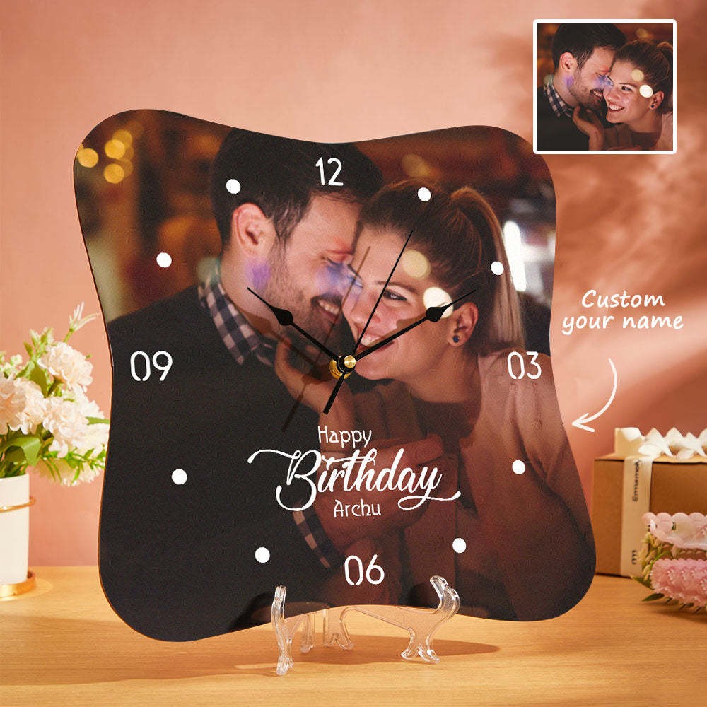 Custom Photo Clock With Name Personalized Wood Wall Clock Birthday Gifts-Blongser