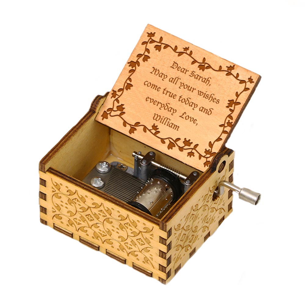 Personalized Engraved Hand Crank Wooden Music Box with Text-Blongser