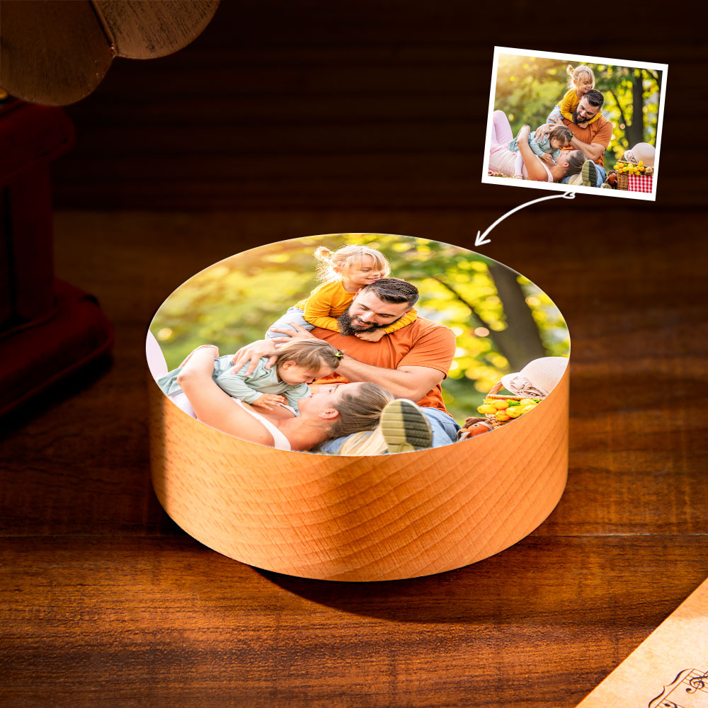 Custom Photo Wooden Music Box Rotating Base Music Tabel Decoration Castle in the Sky-Blongser