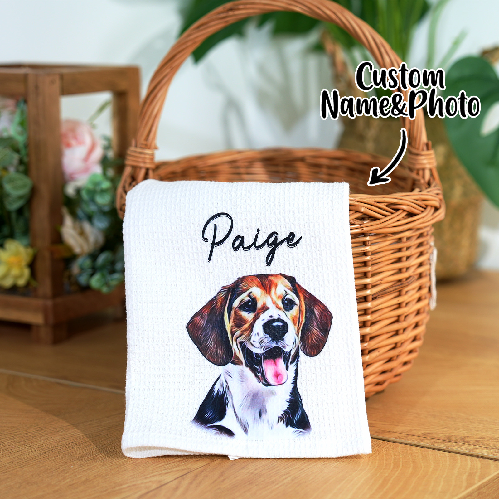 Personalized Oil Painting Style Pet Portrait Photo Cotton Waffle Tea Towel Birthday Anniversary Gift for Pet lover-Blongser
