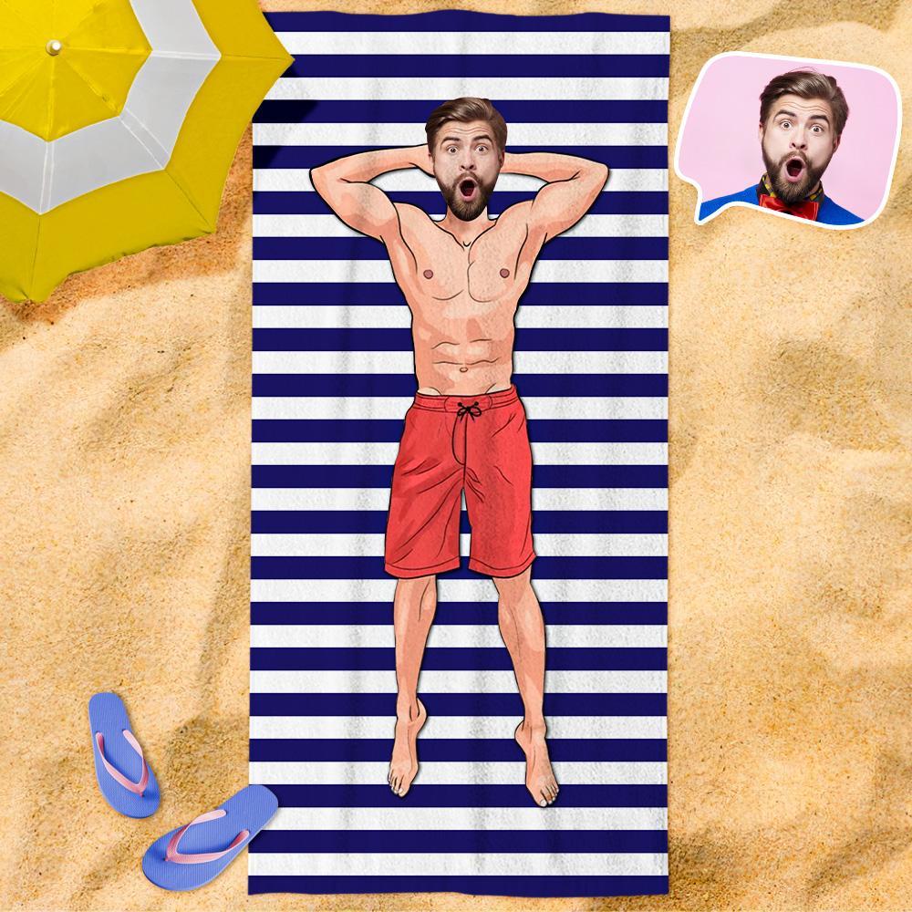 Engraved Photo Towel Gift For Boyfriend Personalised Beach Towel Custom Gift Idea For Boyfriend-Blongser