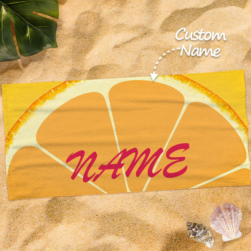 Personalized Name Orange Fruit Printed Beach Towel-Blongser