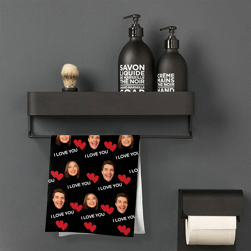 Personalized Face I Love You Towel with Red Heart-Blongser