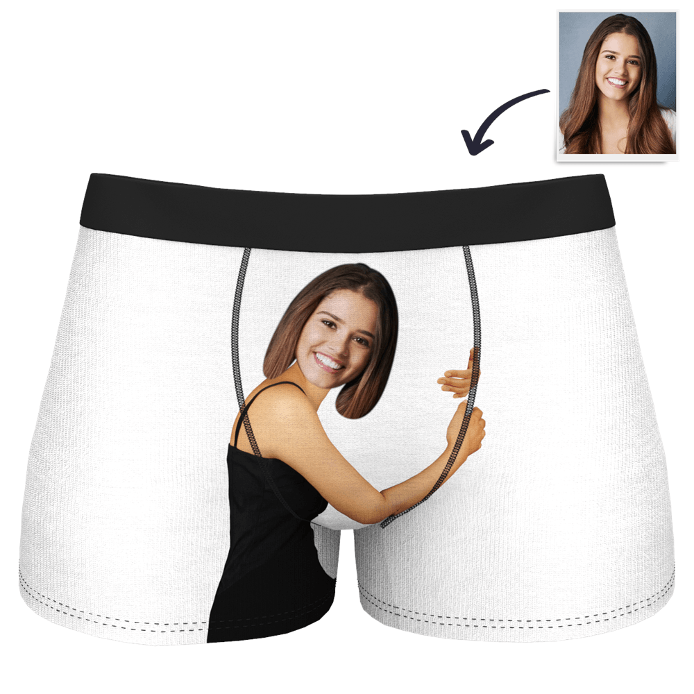 Custom Girlfriend Hugs Boxer Shorts Christmas Gift For Him-Blongser