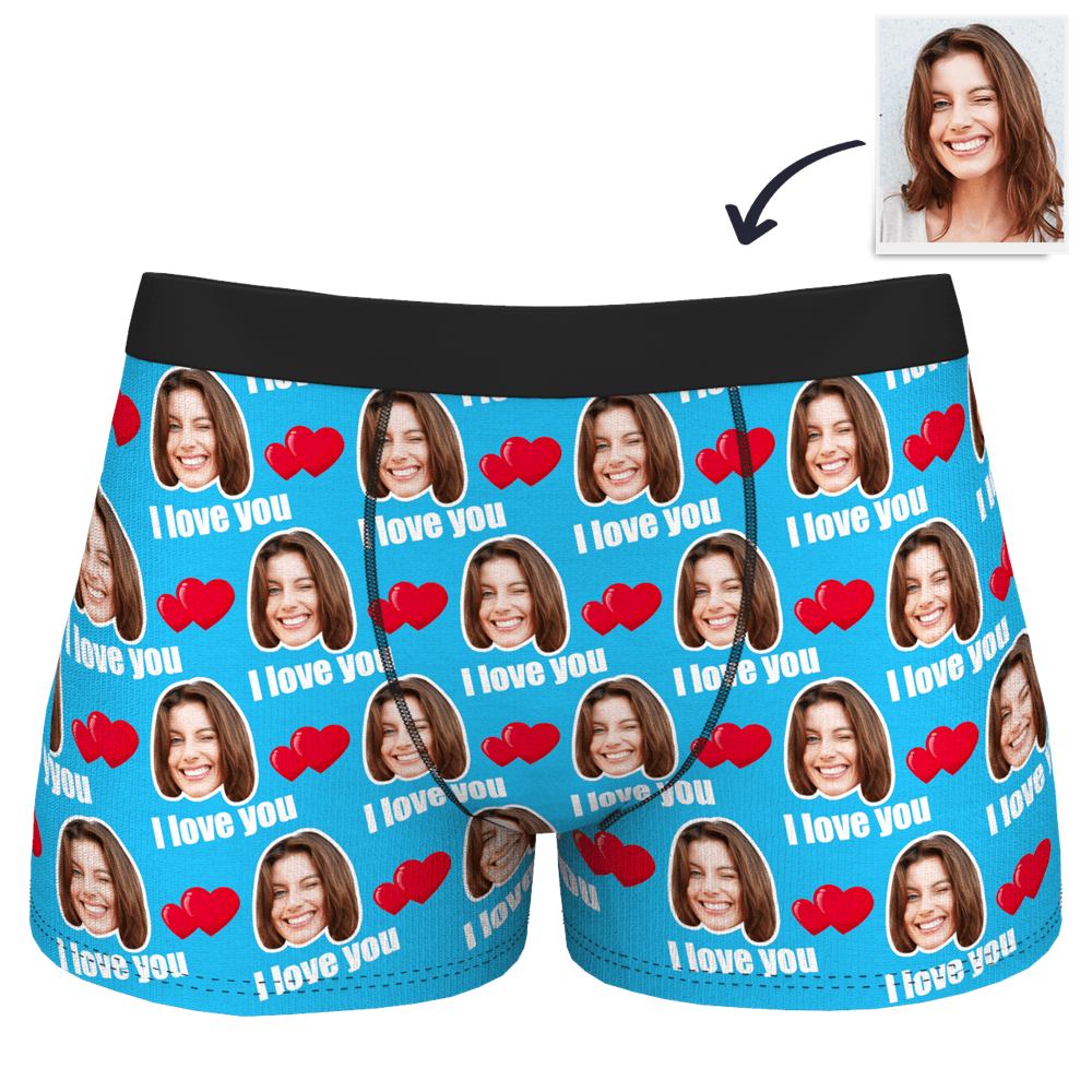 Custom I Love You Men's Boxer Shorts Personalized Underwear with Face-Blongser