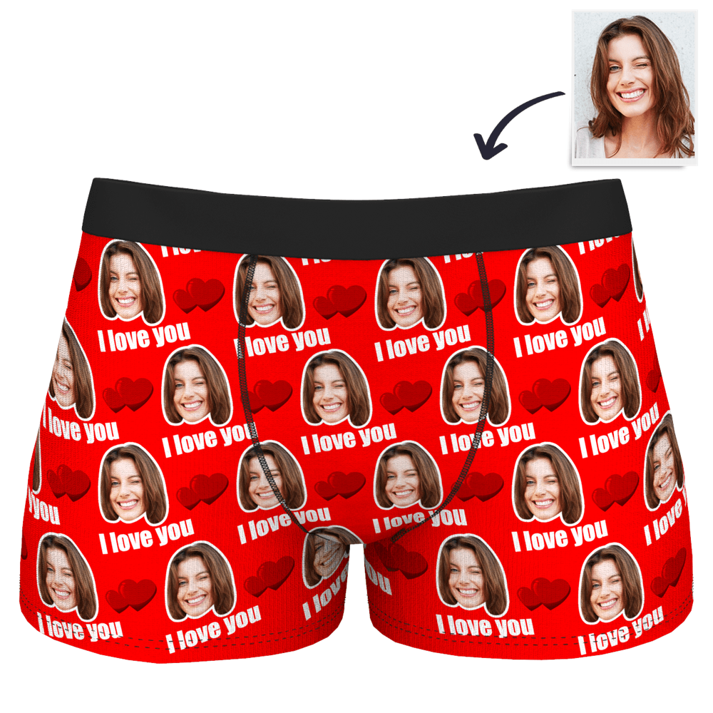Custom I Love You Men's Boxer Shorts Personalized Underwear with Face-Blongser