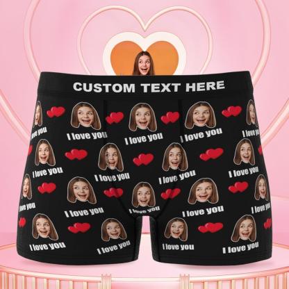 Custom I Love You Men's Boxer Shorts Personalized Underwear with Face-Blongser