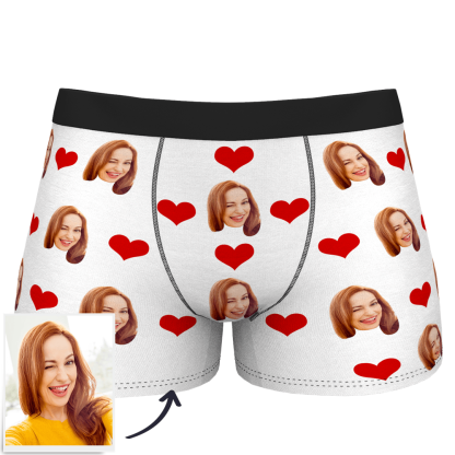 Custom Photo Boxer Men's, Heart Face Underwear - Men-Blongser