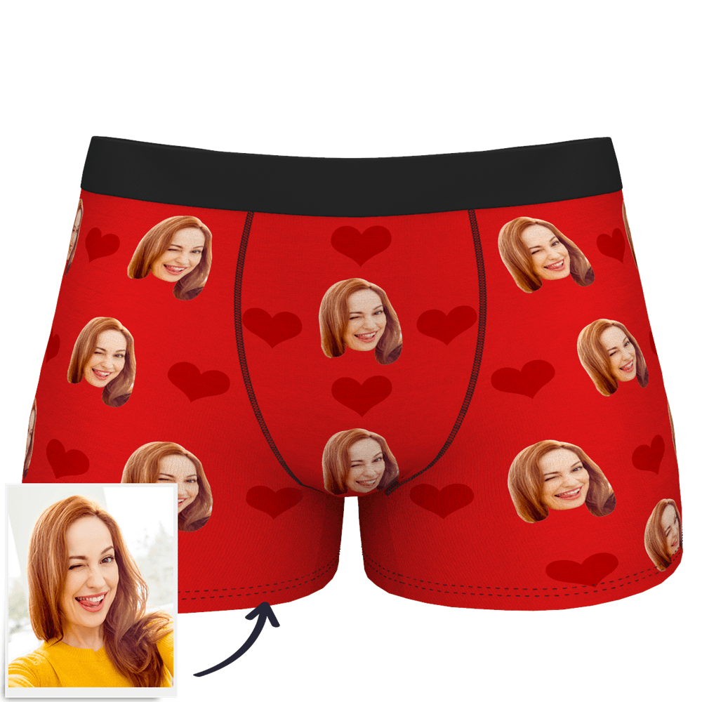 Custom Photo Boxer Men's, Heart Face Underwear - Men-Blongser