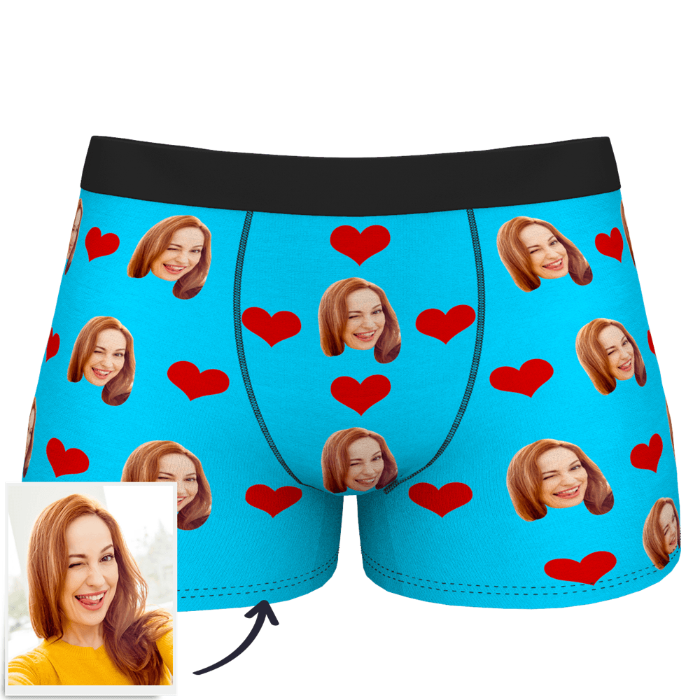 Custom Photo Boxer Men's, Heart Face Underwear - Men-Blongser