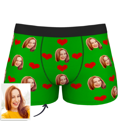 Custom Photo Boxer Men's, Heart Face Underwear - Men-Blongser