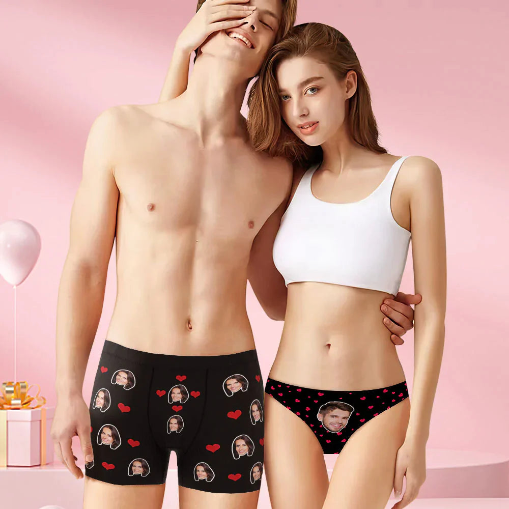 Custom Face Couple Matching Underwear Love Heart Personalized Funny Underwear Valentine's Day Gift-Blongser
