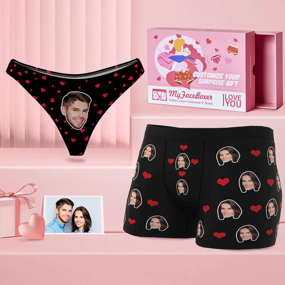 Custom Face Couple Matching Underwear Love Heart Personalized Funny Underwear Valentine's Day Gift-Blongser