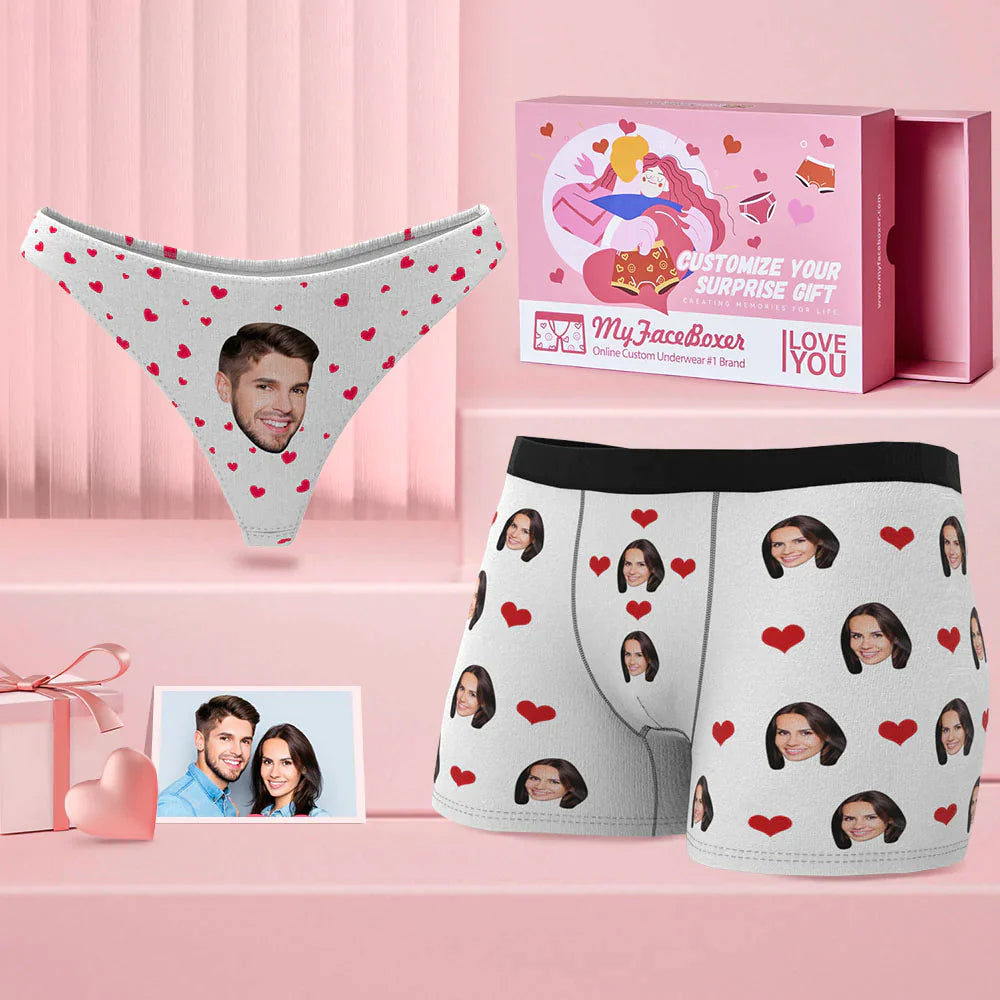 Custom Face Couple Matching Underwear Love Heart Personalized Funny Underwear Valentine's Day Gift-Blongser