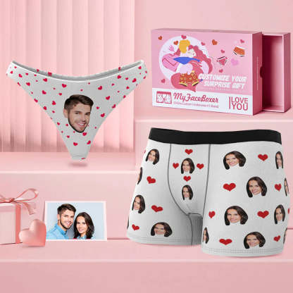 Custom Face Couple Matching Underwear Love Heart Personalized Funny Underwear Valentine's Day Gift-Blongser