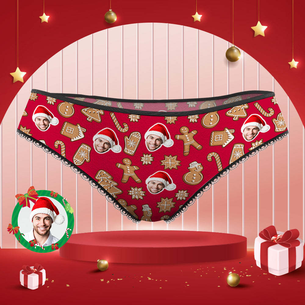 Custom Face Panties Personalised Christmas Cookies Style Lace Panties for Women-Blongser