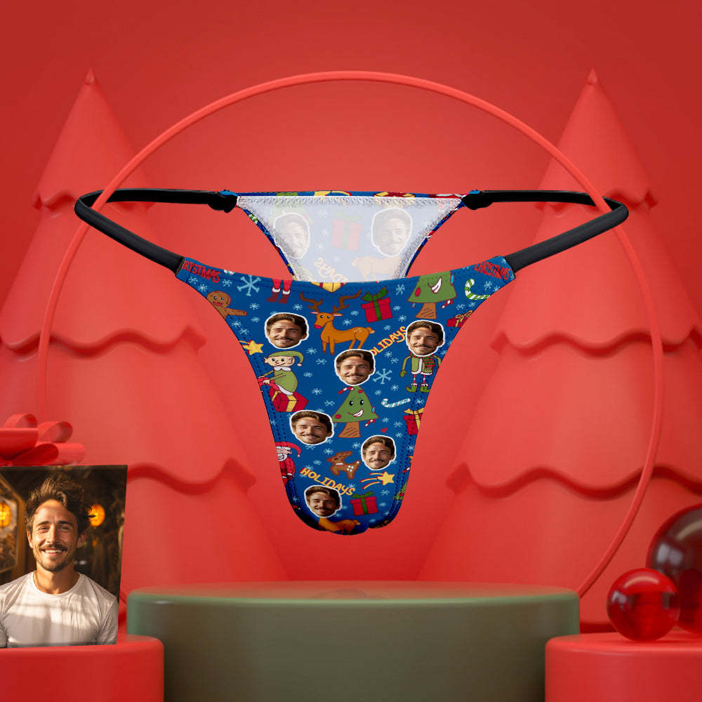 Custom Face Women's Tanga Thong Personalised Sexy Underwear Christmas Gift for Her-Blongser