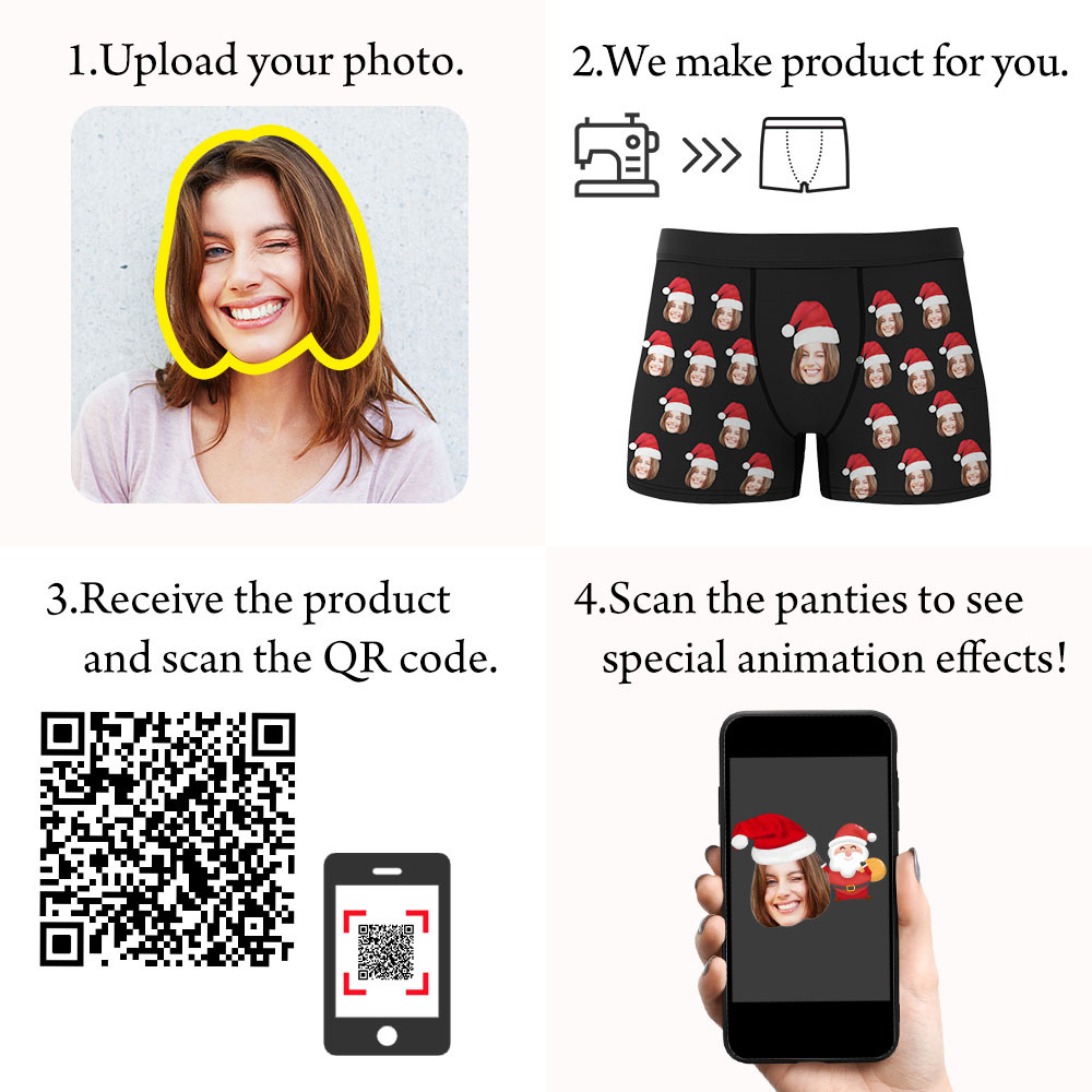 Custom Face Boxers Shorts With Christmas hat Personalized Photo Underwear Christmas Gift For Men-Blongser