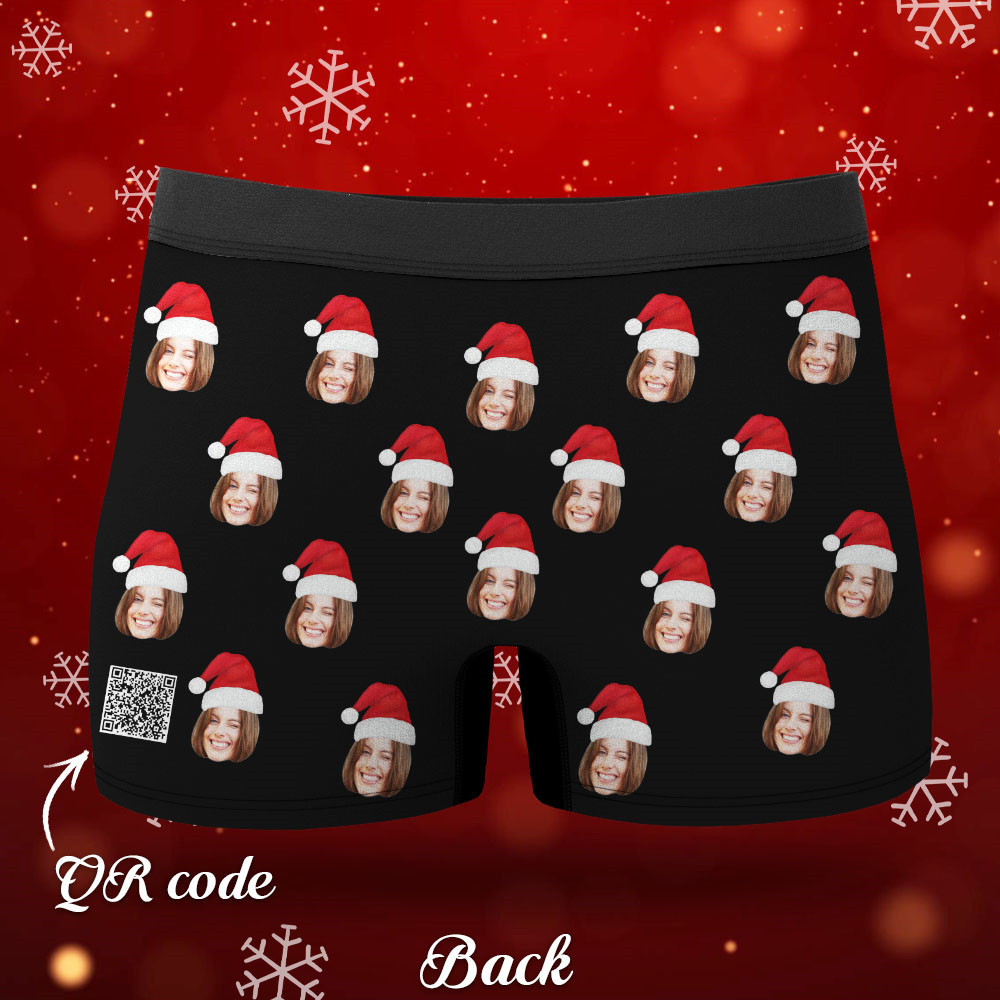 Custom Face Boxers Shorts With Christmas hat Personalized Photo Underwear Christmas Gift For Men-Blongser