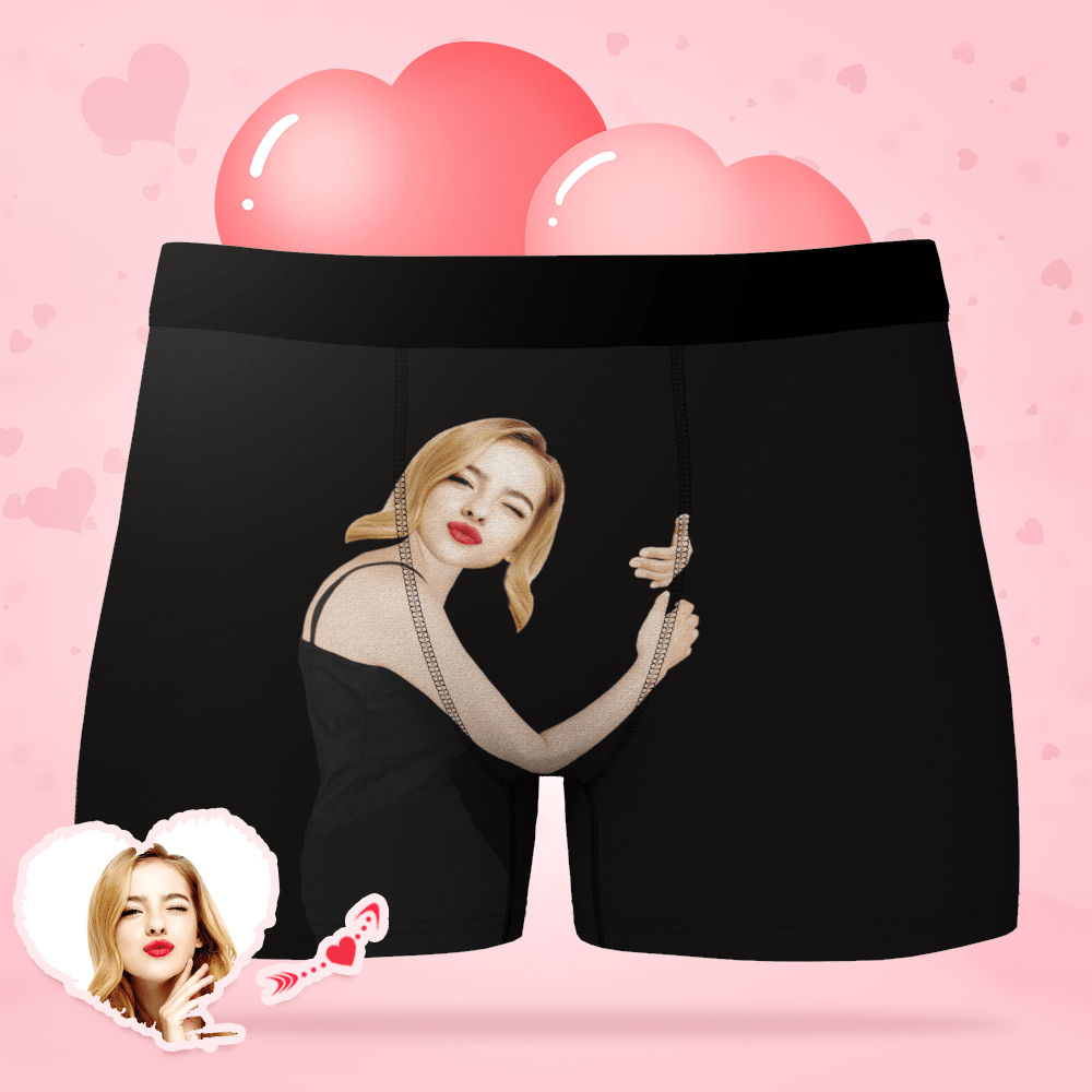 Custom Girlfriend Hugs Boxer Shorts Christmas Gift For Him-Blongser