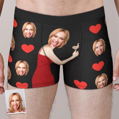 Personalize Face Boxer Love Heart Underwear Custom Funny Underwear Anniversary Gift For Him-Blongser