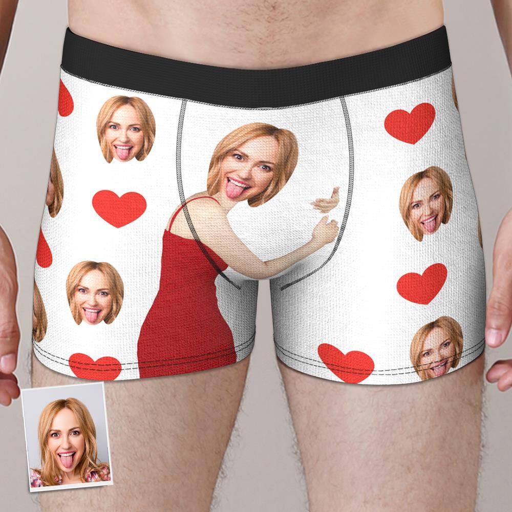 Personalize Face Boxer Love Heart Underwear Custom Funny Underwear Anniversary Gift For Him-Blongser