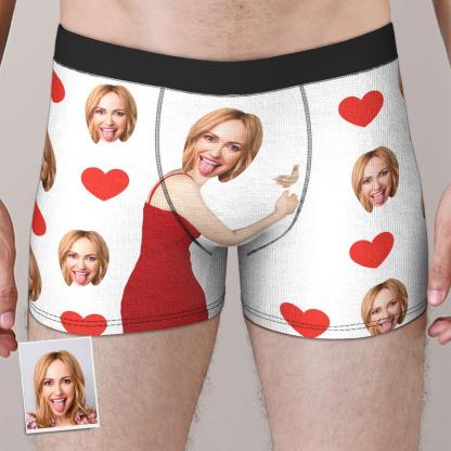 Personalize Face Boxer Love Heart Underwear Custom Funny Underwear Anniversary Gift For Him-Blongser