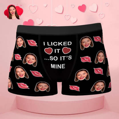 Custom Face Boxer I Licked It So It's Mine Underwear Valentine's Day Gift for Boyfriend-Blongser