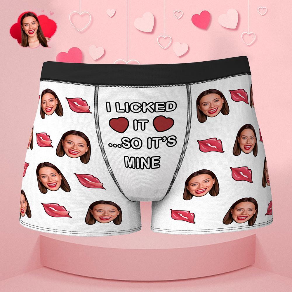 Custom Face Boxer I Licked It So It's Mine Underwear Valentine's Day Gift for Boyfriend-Blongser